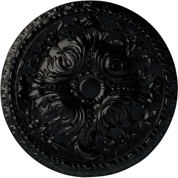 Ekena Millwork Amelia Ceiling Medallion (Fits Canopies up to 2 3/8"), Hand-Painted Jet Black, 19 5/8"OD x 3/4"P CM20AMBLF - main